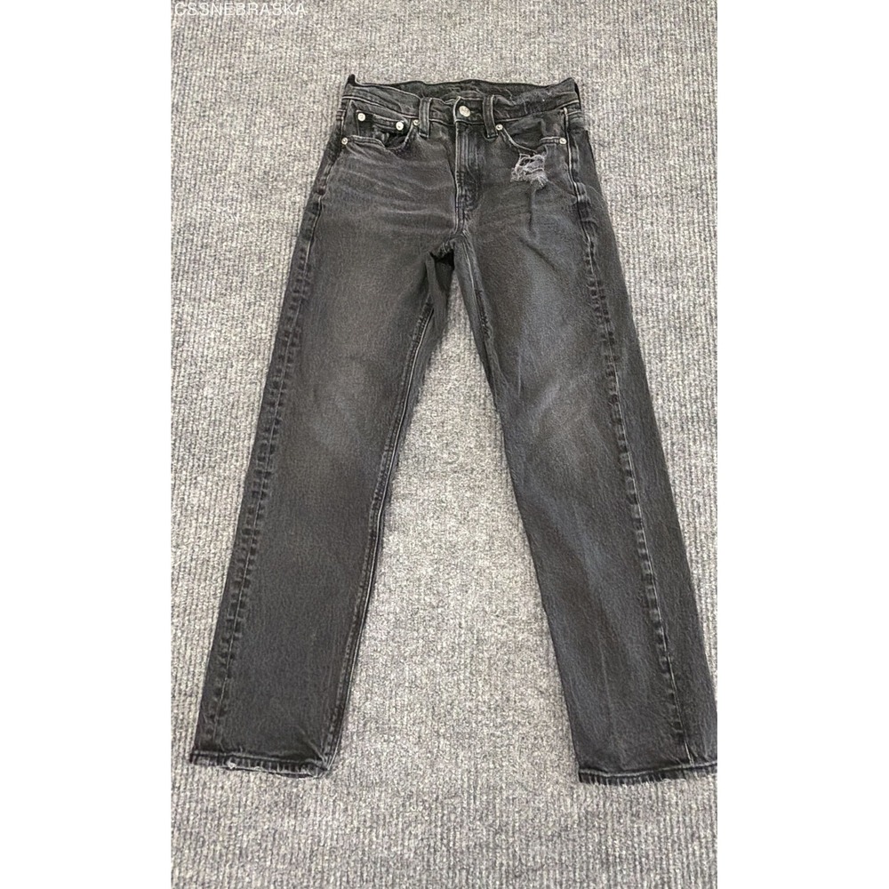 American‎ Eagle Women's Faded Black High Rise Straight Distressed Jeans Sz 00